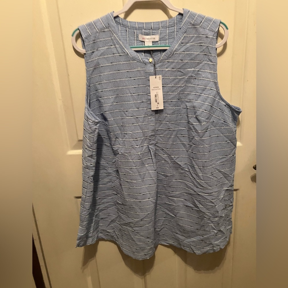 Liz Claiborne 1X Light Blue Striped Tank Top NWT
